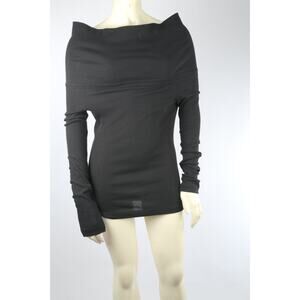 ROSETTA GETTY T-Shirt Black Cotton Off Shoulder Long Sleeve Stretch Size S